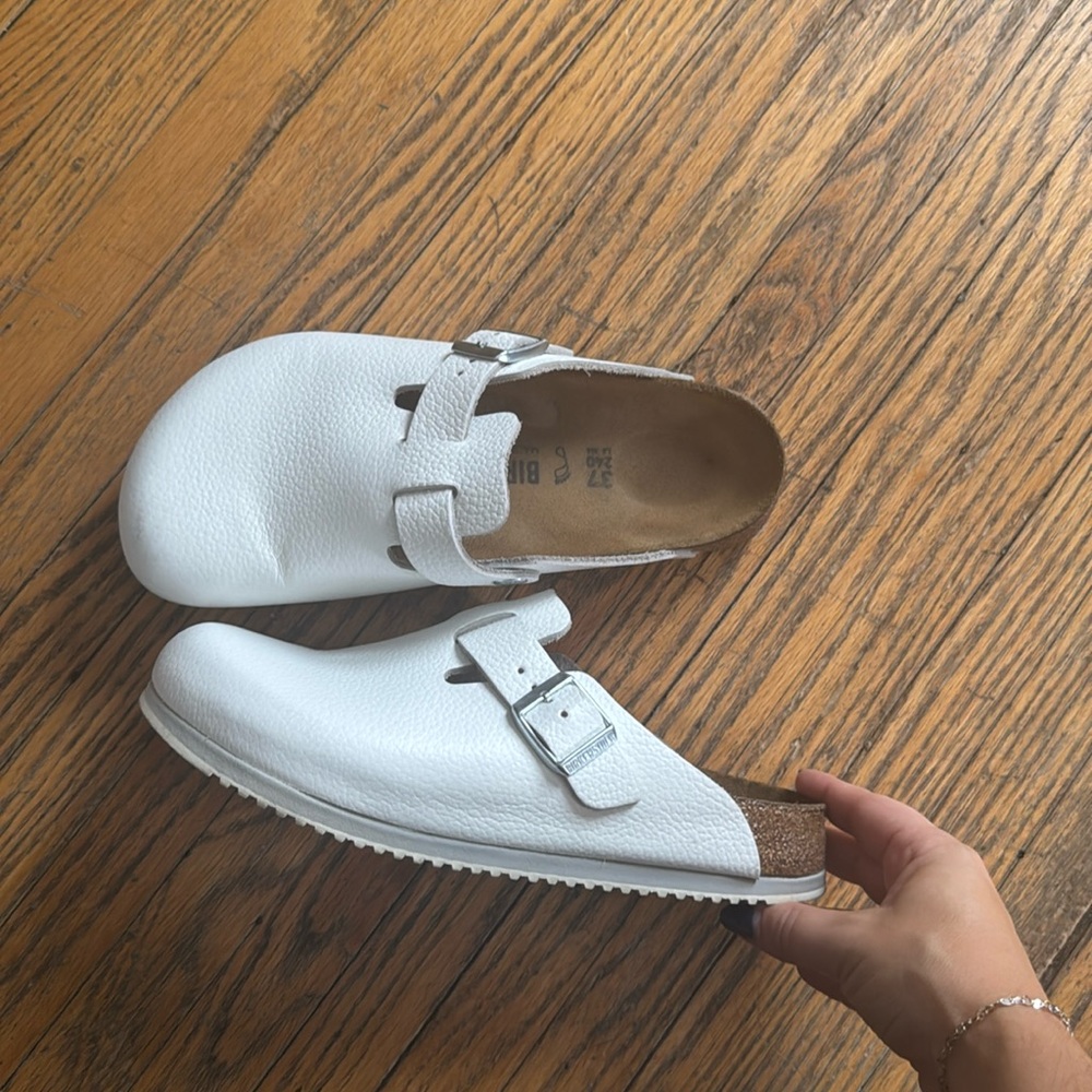 Birkenstock Boston, White Leather